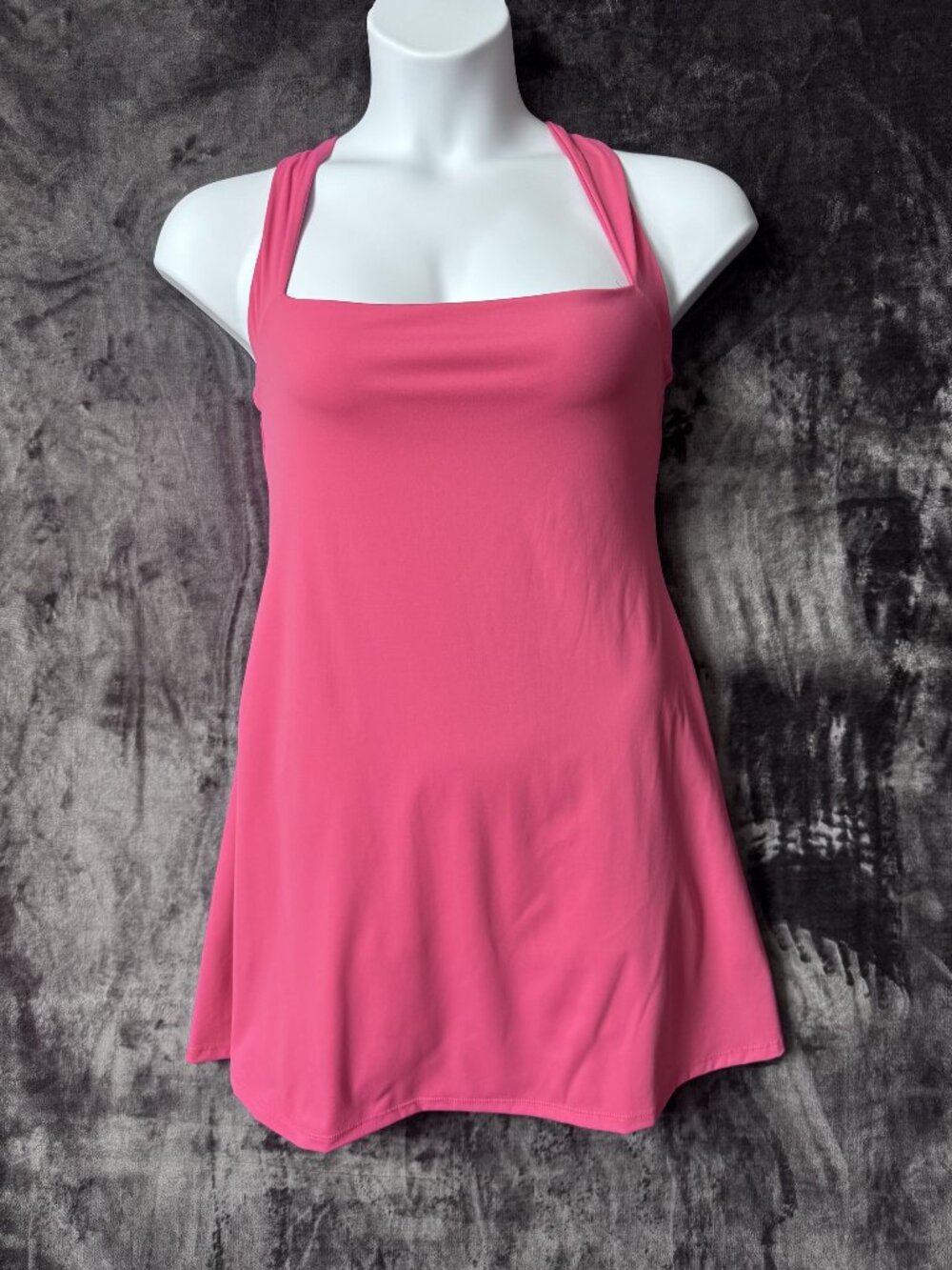 Womens XL Pink Square Neck Athletic Dress Built in Shorts Sleeveless w Pockets